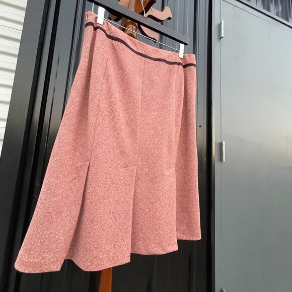 Women's Ann Taylor Size 8 Lined Pink/Burgundy Tweed Pleated A-Line Skirt - Picture 2 of 15